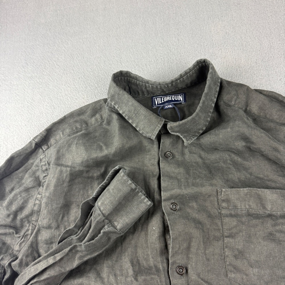 Vilebrequin Linen Shirt Mens 2XL Gray Long Sleeve Button Up Caroubis Lightweight